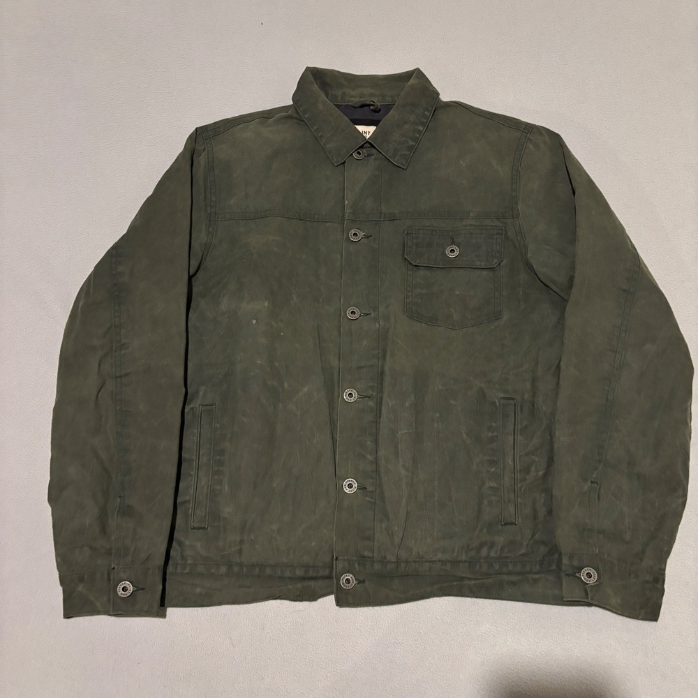 Flint and Tinder Waxed Trucker Jacket Flannel Lined Forest Green Mens Medium USA